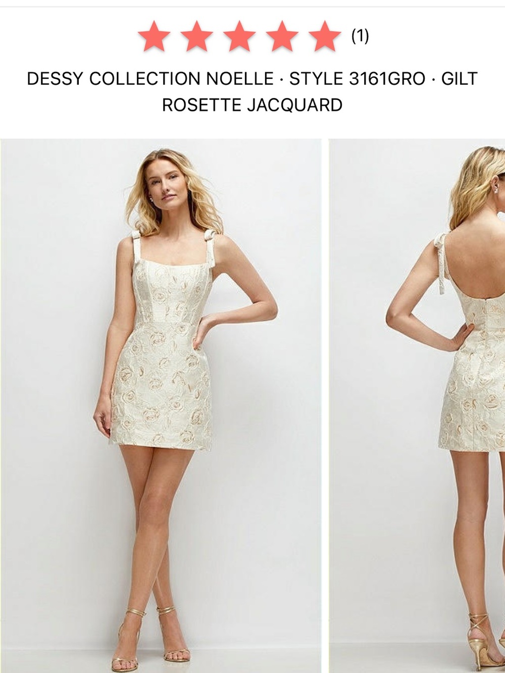 Dessy Collection Gilt Rosette Jacquard Mini Dress - Cream with Gold Accents